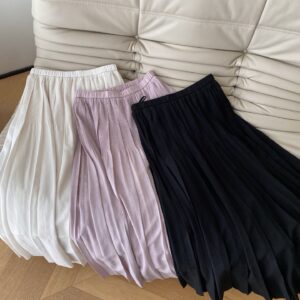 French romantic pleated midi skirt