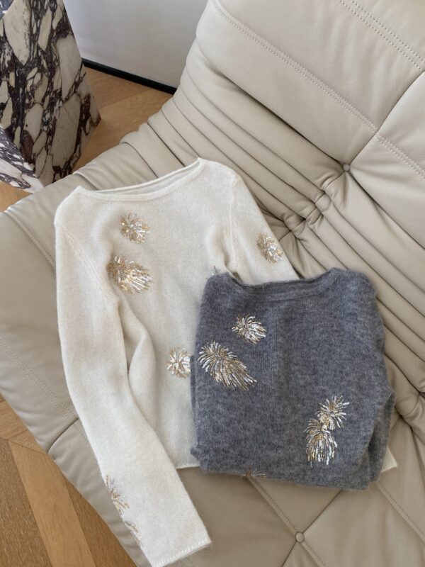 Cashmere heavy-duty cherry blossom sequin knit sweater