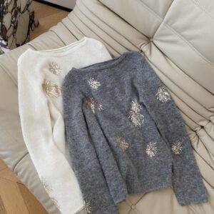 Cashmere heavy-duty cherry blossom sequin knit sweater
