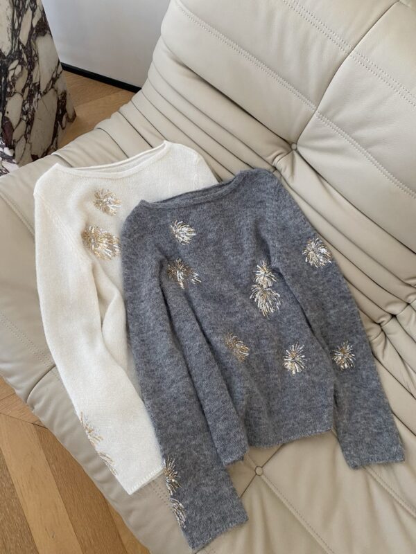 Cashmere heavy-duty cherry blossom sequin knit sweater